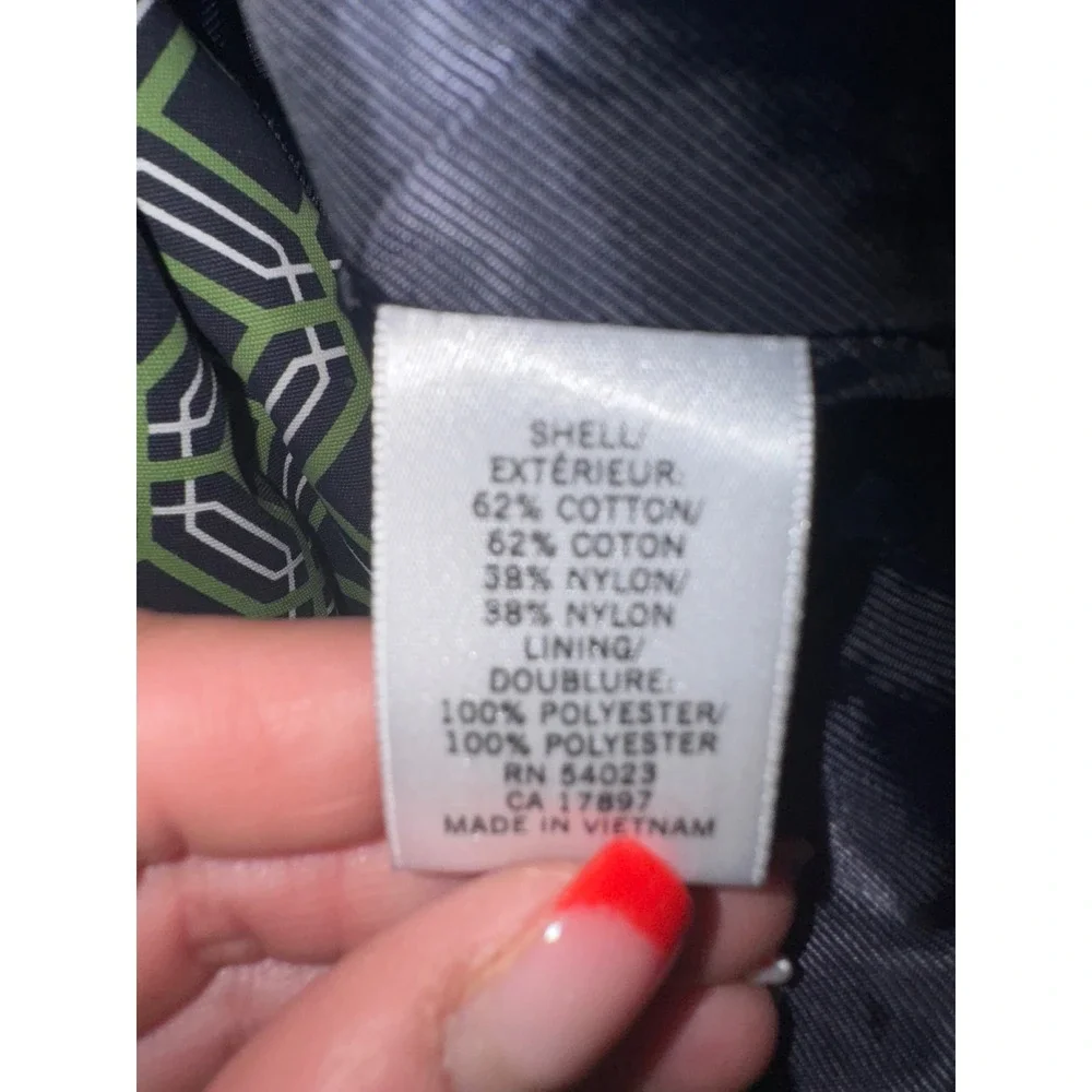 Banana Republic Trench Coat Women Green Navy Geometric Print XS